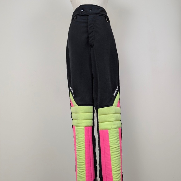 80s Sunice Snow Ski Pants Neon Vintage Retro Padded High Waisted - Picture 4 of 13